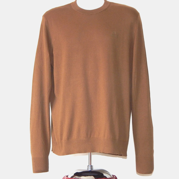 NWT DIESEL K-FREEX-NEWPRINT KNITWEAR Cotton Sweater Logo Patch COFFEE Men's XL - Picture 2 of 6